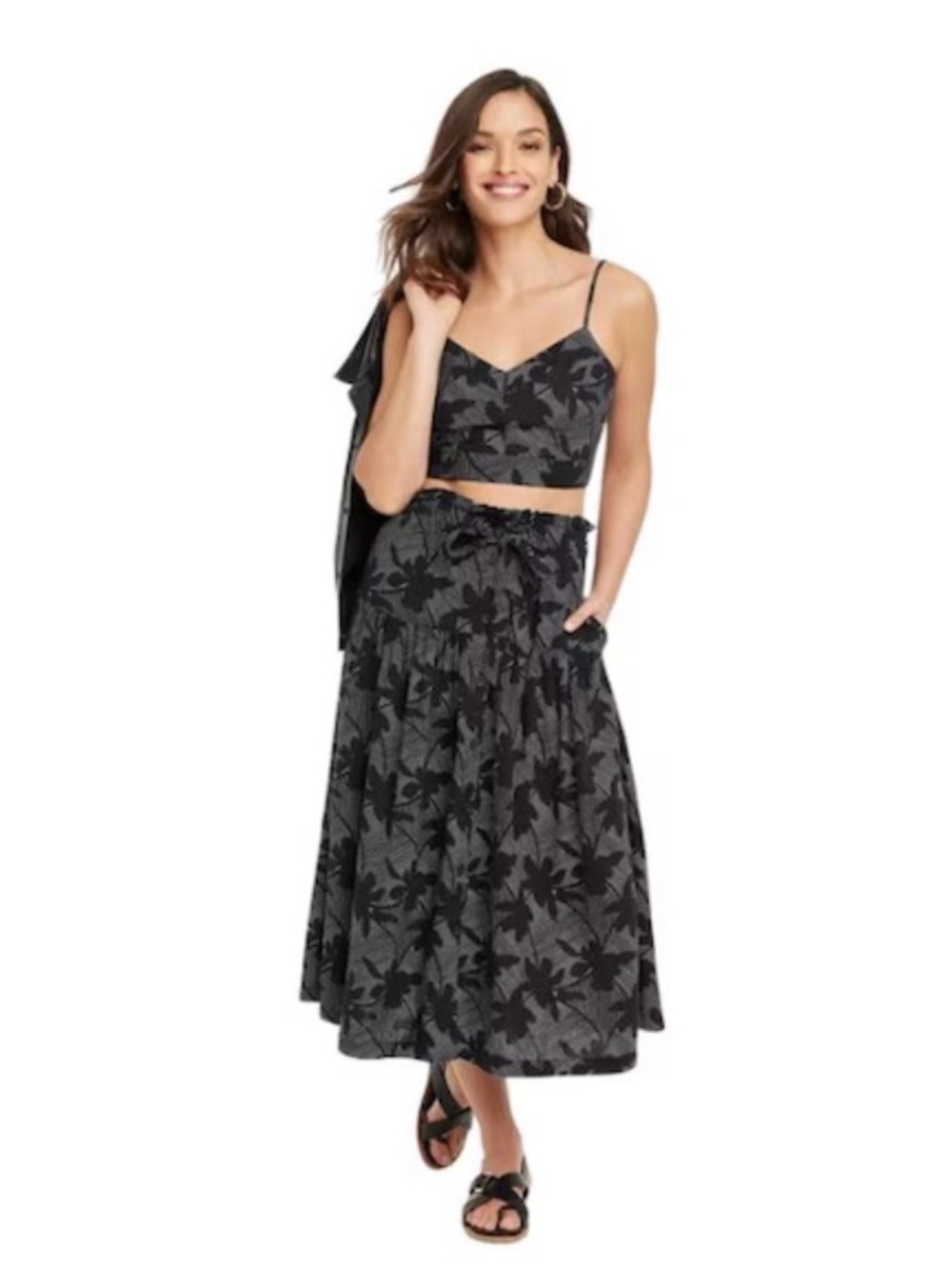 Target Black Floral Maxi Skirt with Tiered Silhouette - SET